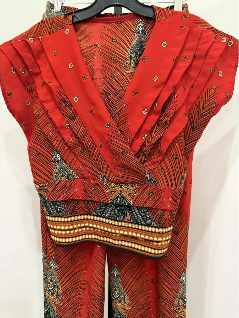 Red Printed Two-Piece Matching Set Top and Pants XS